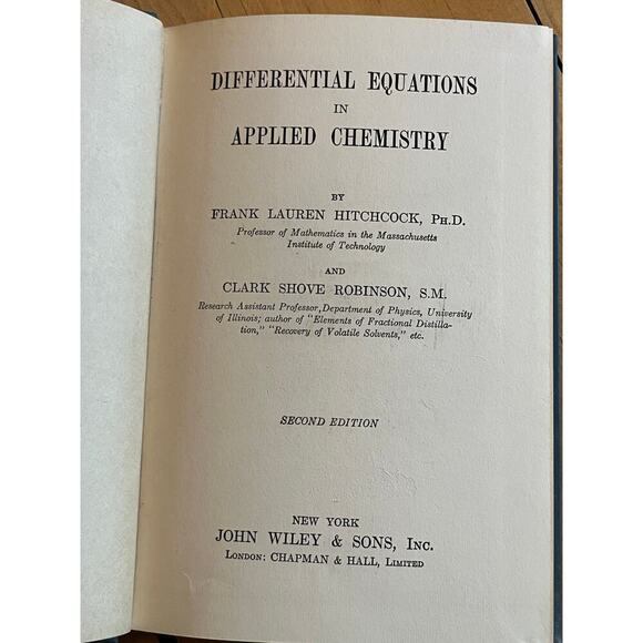 VTG 1950 Differential Equations in applied chemistry Book. Hitchcock & Robinson - Picture 3 of 6